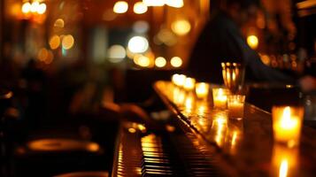 Sanft Jazz Musik- Theaterstücke im das Hintergrund Hinzufügen zu das und anspruchsvoll Stimmung von das Kerzenlicht Schwanz Bar. 2d eben Karikatur foto