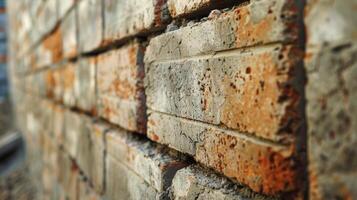 das unverkennbar Geruch von frisch Zement Füllung das Luft wie das Backstein Mauer nimmt gestalten foto