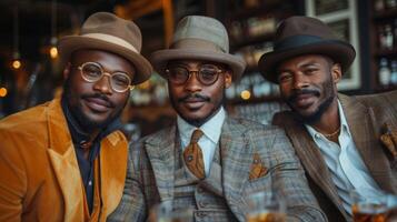 elegant retro gekleidet Männer im ein Jahrgang Speakeasy Bar foto