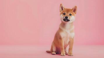 Porträt von ein süß Shiba inu Hündchen auf ein farbig Hintergrund. neural Netzwerk foto