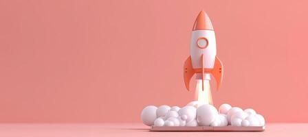 unternehmerisch Erfolg Rakete Starten von Laptop symbolisiert Start oben Geschäft nehmen aus foto