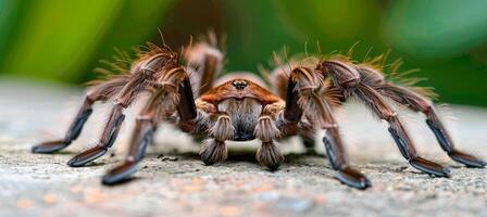 detailliert Makro Erfassung von ein Tarantel im es ist natürlich Lebensraum, präsentieren kompliziert Spinne Einzelheiten foto