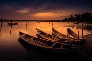 traditionell Boote beim Ö Darlehen Lagune im Sonnenuntergang, phu Yen Provinz, Vietnam foto