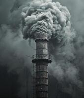 Dort ist Rauch Kommen von ein hoch Fabrik Schornstein. Umwelt Kontamination foto