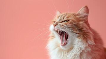 Türkisch Lieferwagen, wütend Katze entblößt es ist Zähne, Studio Beleuchtung Pastell- Hintergrund foto