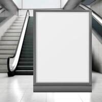 Plakatwand mit Rolltreppe im das Hintergrund foto