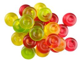 mehrfarbig Obst Lutscher isoliert auf Weiß Hintergrund. mehrfarbig Süßigkeiten. Lutscher, Süssigkeit, Süße foto