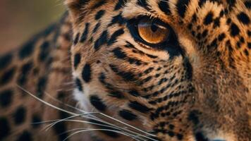 schließen oben von ein Leoparden Gesicht mit ein dunkel Hintergrund foto