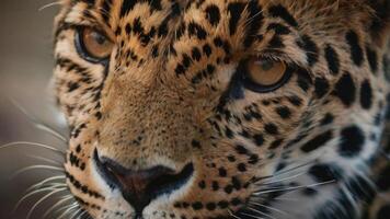 schließen oben von ein Leoparden Gesicht mit ein dunkel Hintergrund foto
