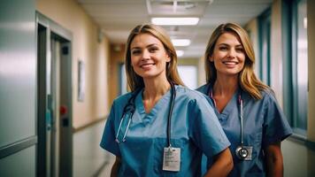 weiblich Ärzte im das Krankenhaus Flur foto