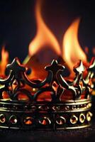 ein Krone ist auf Feuer im das dunkel foto