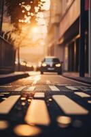 ein Straße mit Autos geparkt auf es beim Sonnenuntergang foto