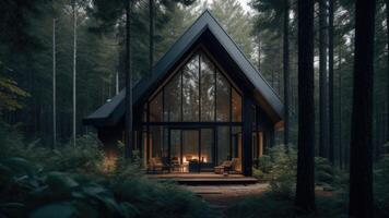 ein modern Kabine im das Wald foto