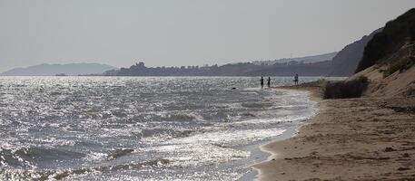 Angeln auf das Strand foto