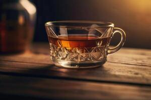 ai generiert transparent Teetasse auf ein hölzern Tabelle foto