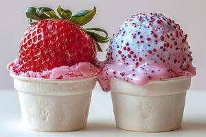 feiern das Jahreszeit mit Erdbeeren und Eis Creme, ein zeitlos Sommer- Duo foto