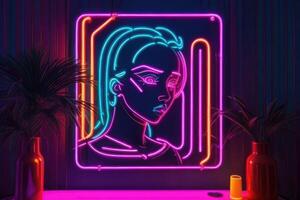 ein Neon- Zeichen mit ein bunt Design foto