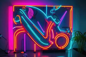 ein Neon- Zeichen mit ein bunt Design foto