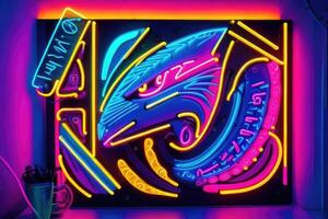 ein Neon- Zeichen mit ein bunt Design foto