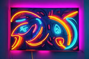 ein Neon- Zeichen mit ein bunt Design foto