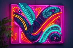 ein Neon- Zeichen mit ein bunt Design foto