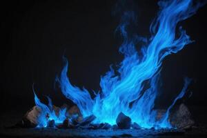 Blau Flammen auf ein schwarz Hintergrund foto