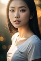 schön asiatisch Frau mit lange schwarz Haar foto
