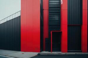 ein rot und schwarz Gebäude mit ein schwarz Mauer. architektonisch Hintergrund foto