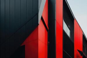 ein rot und schwarz Gebäude mit ein schwarz Mauer. architektonisch Hintergrund foto