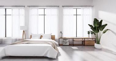 Schlafzimmer Interieur Loft-Stil weißer Wandziegel. 3D-Rendering foto