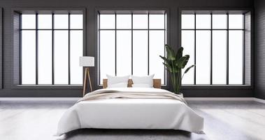 Schlafzimmer-Innenloft-Stil mit Rahmen auf schwarzem Wandziegel. 3D-Rendering foto