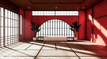 red room ist ein geräumiges Design im japanischen Stil und Licht in natürlichen Farbtönen. 3D-Rendering foto