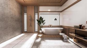 das tropische Badezimmer im japanischen Stil .3D-Rendering foto