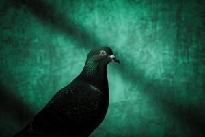 ein dunkel Grün Taube mit ein Hinweis von Irisieren auf es ist Gefieder ist einstellen gegen ein tief Grün Hintergrund. foto