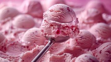 jeder Löffel Versprechen ein platzen von Erdbeere Geschmack, eingebettet im ein cremig Eis Sahne Base foto