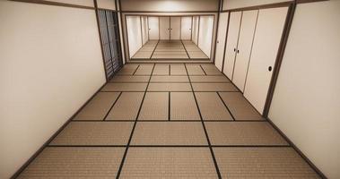 leere Haushalle mit Tatami-Boden 2 Stufen weißer Raum im tropischen Stil. 3D-Rendering foto