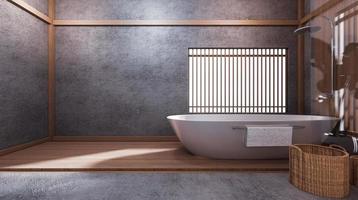 die badewanne im japanischen bad hat einen seitlichen pool design zimmer ist geräumig und hell in naturtönen. 3D-Rendering foto