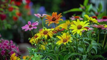 beschwingt Blumen Blühen im Garten, Einweichen oben das Sommer- Sonnenschein foto