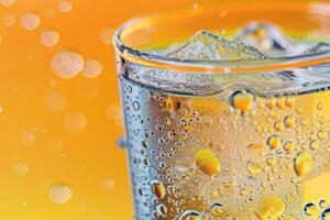 erfrischend Glas von Limonade, Kondensation glitzernd im das Sommer- Hitze foto