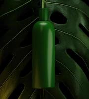 Design von Naturkosmetikcreme, Serum, leere Flaschenverpackung für die Hautpflege mit Blätterkraut, Bio-Bio-Produkt. Schönheit. 3D-Abbildung. Produktpräsentation