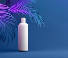 Farbgestaltung von Naturkosmetikcreme, Serum, leere Flaschenverpackung für die Hautpflege mit Blätterkraut, Bio-Bio-Produkt. Beauty- und Spa-Konzept. 3D-Illustration foto