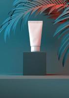 Naturkosmetikcreme, Serum, leere Flaschenverpackung für die Hautpflege mit Blätterkraut. Bio-Bio-Produkt. Content-Produktplatzierung. 3D-Darstellung foto