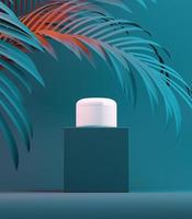 Farbgestaltung von Naturkosmetikcreme, Serum, leere Flaschenverpackung für die Hautpflege mit Blätterkraut, Bio-Bio-Produkt. Beauty- und Spa-Konzept. 3D-Illustration foto