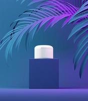 Neon-Design von Naturkosmetik-Creme, Serum, leere Flaschenverpackung für die Hautpflege mit Blätterkraut, Bio-Bio-Produkt. Beauty- und Spa-Konzept. 3D-Illustration foto