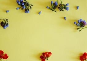 gelber Hintergrund mit Rahmenblumen foto