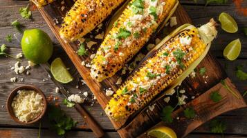 Mexikaner gegrillt Mais oben Aussicht Essen Hintergrund foto