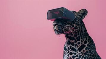 Leopard mit 3d vr Brille auf das isoliert Hintergrund foto