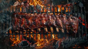 Rippen auf ein Grill oben Sicht, Sommer- Essen foto