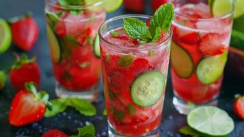 schließen oben von Wassermelone und Gurke Glas foto