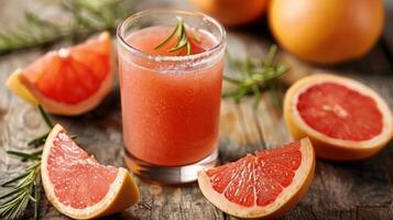 Grapefruit Cocktail mit Rosmarin Garnierung auf hölzern Tabelle foto